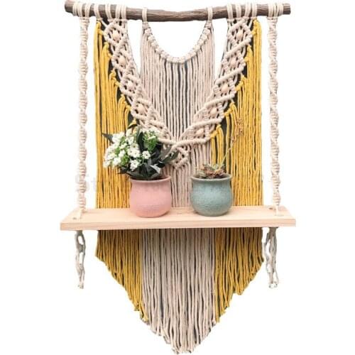 Nordic style woven tapestry rack wall wall wall rack simple solid wood board storage decoration