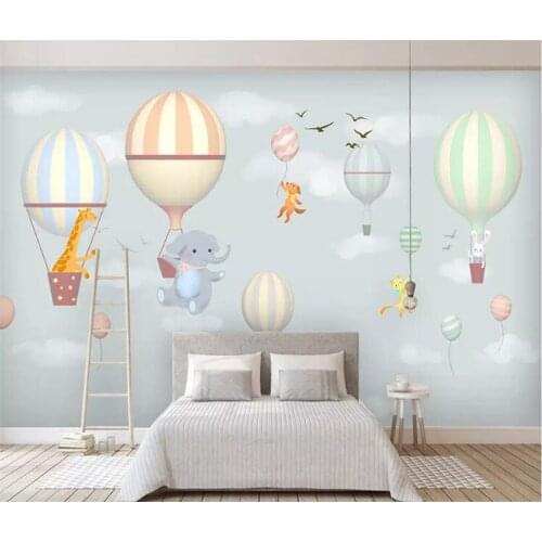 Custom childrens room wall 3d wallpaper hot air balloon elephant bunny hand-painted photo 3d wallpaper mural tapeta