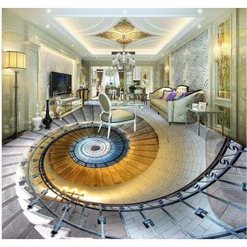 Wallpaper for bathroom waterproof 3D spiral staircase hall floor bathroom pvc wallpaper Home Decoration