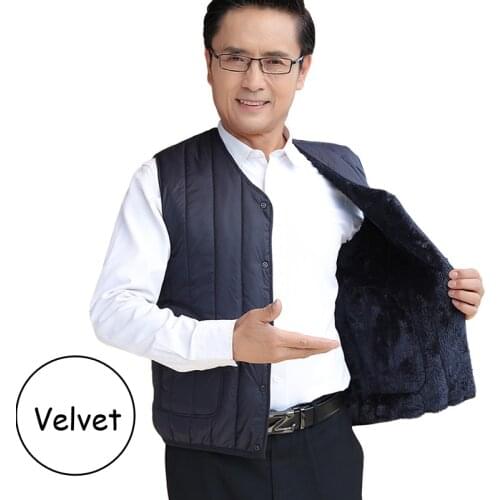 PARKLEES 2021 Winter Men Velvet Down Parkas Vest Warm Windbreak Waterproof Puffer Jacket V-Neck Solid Soft Single Breasted Coat