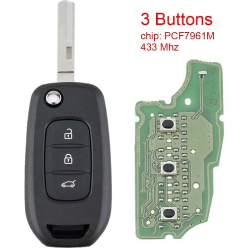 433MHz 3 Buttons Car Remote Key with PCF7961M 4A Chip and Blade Fit for Renault 2021 new