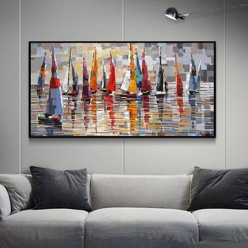 Handmade Paintings On Canvas Wall Decoration Living Room Home Sailboat Seascape Hand Painted Abstract Canvas Painting UnFramed