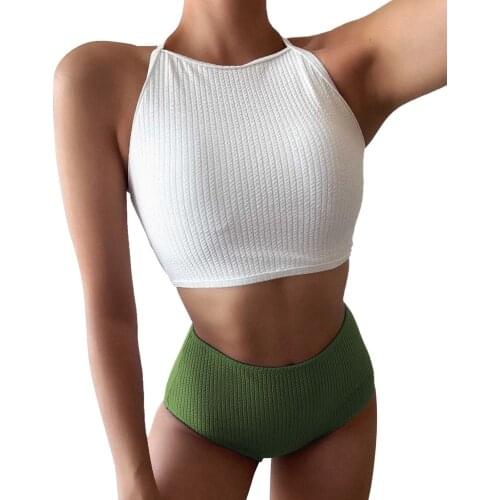 Sexy Stripe Print Swimsuit Women Solid Bandage Lingerie High Cut Bikini Set Backless Beachwear Summer Brazilian Swimwear maillot