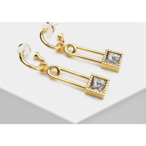 K5 pendant dangle earrings for women girl pary gift lock gold plated cystal square drop earrings withe box fashion accessories