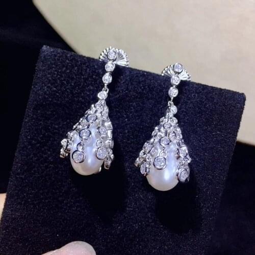 Natural fresh water pearl earring 925 sterling silver with cubic zircon fine women jewelry elegant free shipping