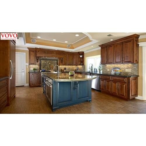 Blue solid wood kitchen island