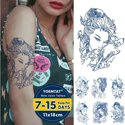 Juice Ink Tattoos Body Art Lasting Waterproof Temporary Tattoo Sticker Traditional Tatoo Arm Fake Japanese Geisha Tatto Women