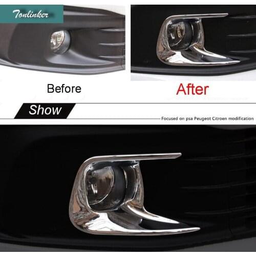 Tonlinker 2 Pcs DIY Car Styling ABS Chrome Front fog light protection stickers Cover Case Stickers For Citroen C4 2016 Sender
