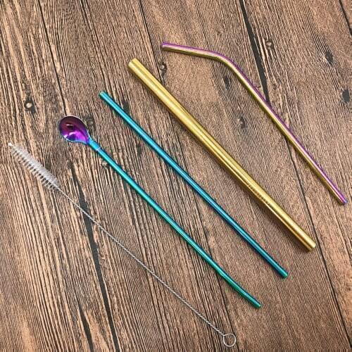 5Pcs Set Color Drinking Straw Reusable Drinking Straws 304 Stainless Steel Sturdy Bent Straight Drinks Straw