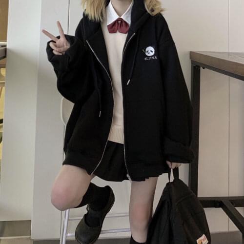 Spring and autumn kawaii hoodie ladies cute panda ear casual sweatshirt zipper long sleeve ladies clothes 2021 new sweatshirt