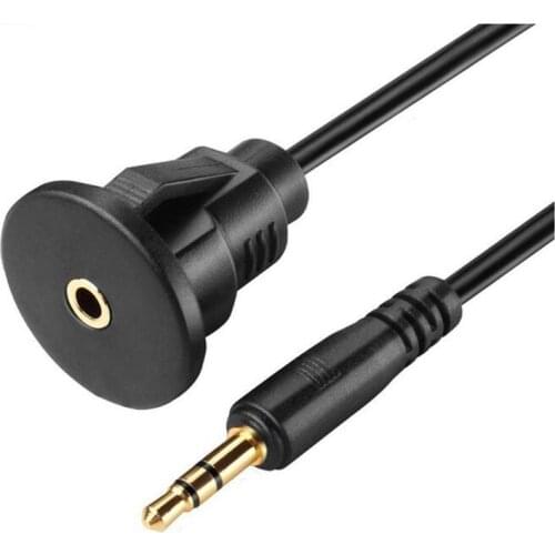 3.5mm Waterproof Cable Flush Mount - 3.5mm 1/8" AUX Audio Jack Extension Cable With Mounting Panel for Car Boat and Motorcycle