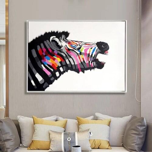 Top Artist Hand-painted High Quality Funny Animal Oil Painting on Canvas Handmade Colorful Zebra Oil Painting for Living Room