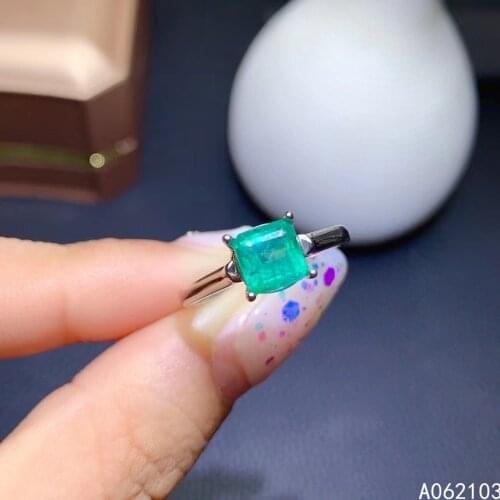 KJJEAXCMY fine jewelry 925 sterling silver inlaid natural emerald Womens noble simple classic square adjustable gem ring suppor