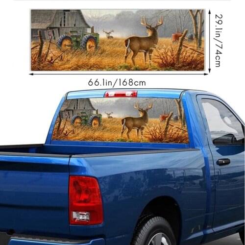 Farm and Deer for Truck Jeep Suv Pickup 3D Rear Windshield Decal Sticker Decal Rear Window Glass Poster 66.1 x 29.1Inch