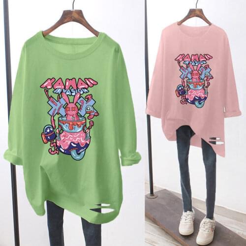 Spring Summer 2021 New Korean Version Loose Lazy Round Neck T-shirt Long-sleeved Top All-match Bottoming Shirt Women