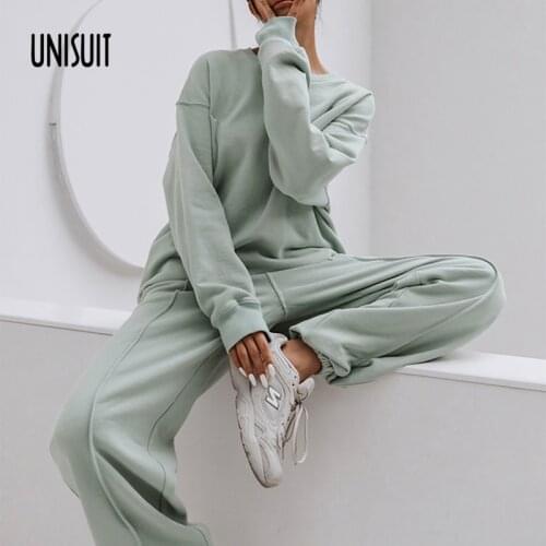 2021 Autumn Women Set Fashion 2 Piece Suit O Neck Solid Long Sleeve Top Pocket Long Casual Loose Pants Jogger Sportswear Outfit