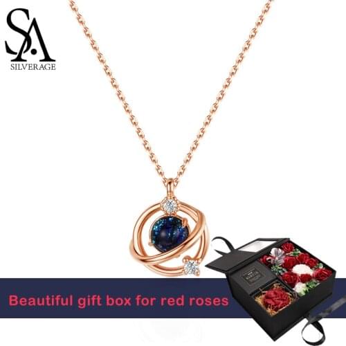 SA SILVERAGE Dream Planet Necklace Female Trend Luxury Rose Clavicle Chain 925 Sterling Silver Exquisite Gift Sent Girlfriend