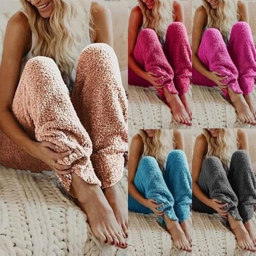 Winter Pants Women Soft Plush Flannel Pajama Sleep Bottoms Night Wear Solid Color Loose Long Pants Thicker Trouser Sleepwear