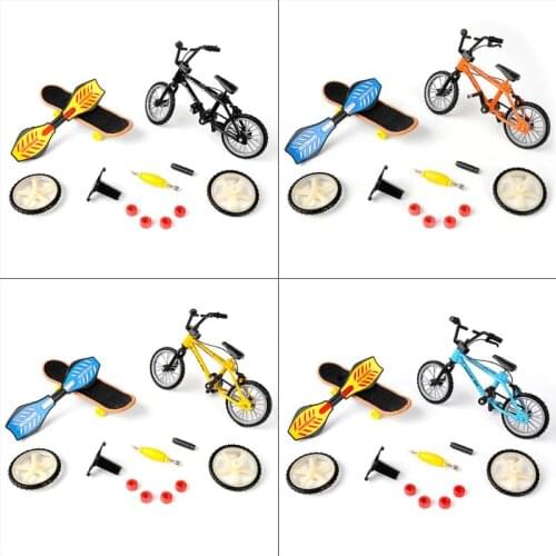 1 Set Mini Alloy Finger Bicycle Sport Set Bike Fingerboard DIY Creative Game Skateboard Kids Children Toys Gifts