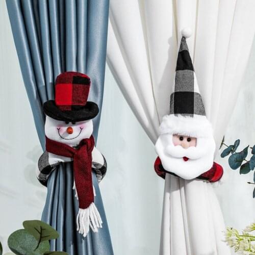 1pcs Cute Christmas Plaid Curtain Buckle Santa Snowman Merry Christmas Home Decoration Curtain Tiebacks
