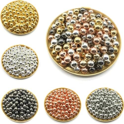 20-500pcs/pack 3 4 6 8 10 12mm Copper Coated Beads Round Seed Spacer Loose Beads DIY For Jewelry makeingBracelet Necklace