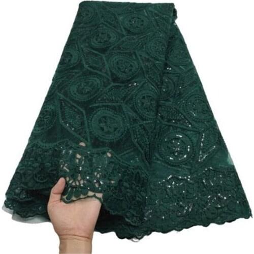 2021 Green Nigerian Mesh Net Lace Fabric African Sequins Lace Fabric High Quality French Mesh Tulle Lace Fabric with Sequins