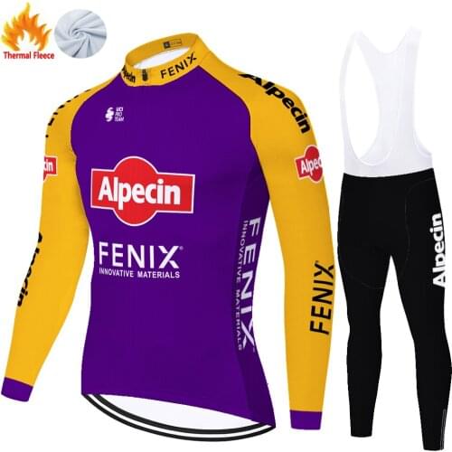 2021 team alpecin fenix cycling jersey winter thermal fleece cycling kit 20D gel pad mountain bike cycling pants