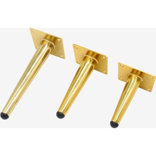 4pc Sofa Legs for Cabinet Gold Metal Furniture Leg Cone Tube Inclined Table Legs Rubber Feet Screw Furniture Feet 10/12/15/20 cm