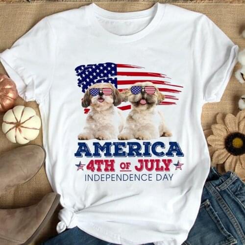 America 4th of July Indepence Day 2021 Gift shirt Short Sleeve Tees Fashion Cotton O Neck Dog Lover Streetwear Womens t-shirts