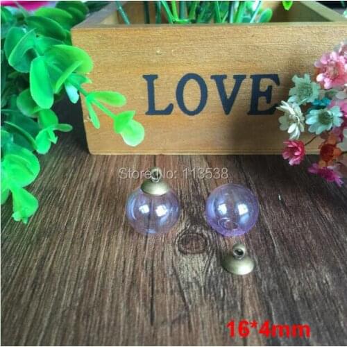 Freeshipping 20sets per lot 16mm Purple color glass globe orbs with 4mm hole and 8mm cap jewelry findings set Glass bottle vial