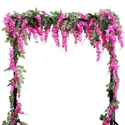 4PCS Wisteria Artificial Flowers Vine 2M Garland Wedding Arch Decor Fake Plants Foliage Rattan Trailing Faux Flowers Ivy Wall