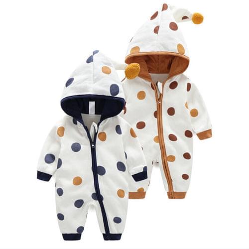 Newborn Baby Infant Boy Girl Zipper Dot Hooded Romper Romper Jumpsuit Autumn Winter baby Rompers Outfits Clothes One-Pieces