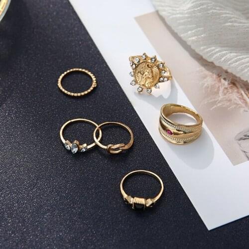 Egypt Ancient Pharaoh Sun Flower Rings Woman Vintage Black Mystery Stone Ring Set Unique Party Charm 2021 Summer Jewelry Womans