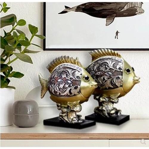 European style resin fish statue decoration, marine animal sculpture crafts, home office desktop decoration gift