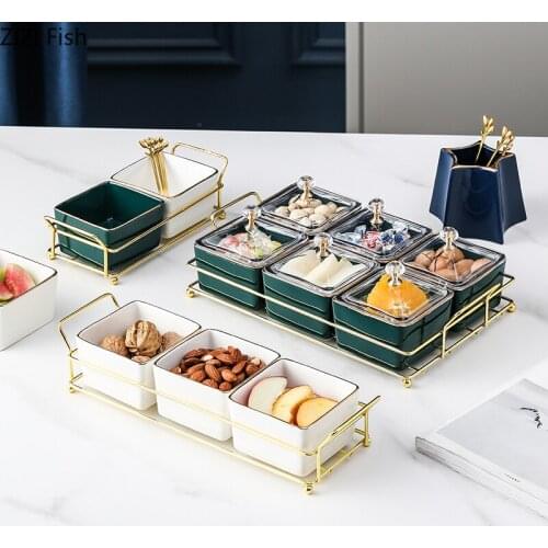 Ceramic Fruit Plate Set Seasoning Dish Party Cake Dessert Tray with Lid Home Living Room Dining Tabletop Snacks Candy Platter