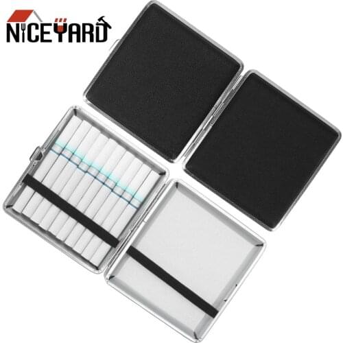 Leather Cigars Cigarette Cases Double-open Stainless Steel Tobacco Cigarette Box For 20pcs Cigarettes