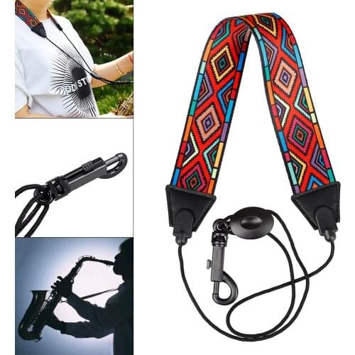 Red Diamond Pattern Colored Polyester Saxophone Neck Strap Shoulder Straps for Alto / Soprano / Tenor Saxophone