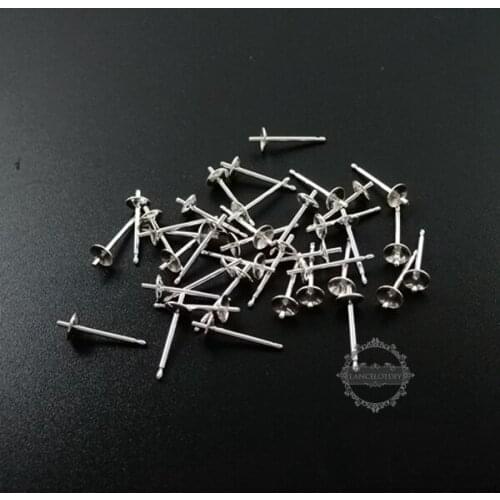 4MM 925 solid sterling silver round base solid silver earrings stud bezel DIY jewelry supplies 1702066