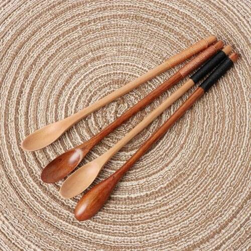 Kitchen Wooden Spoons For Cooking Honey Tea Coffee Stirring Scoop Natural Color Long Handle Tableware Accessories