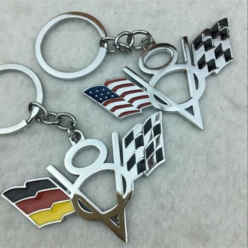 Car Metal V8 USA American Germany Emblem Flag Keychain Key Ring Key Fob for Jeep Wrangler Cadillac Accessories Universal