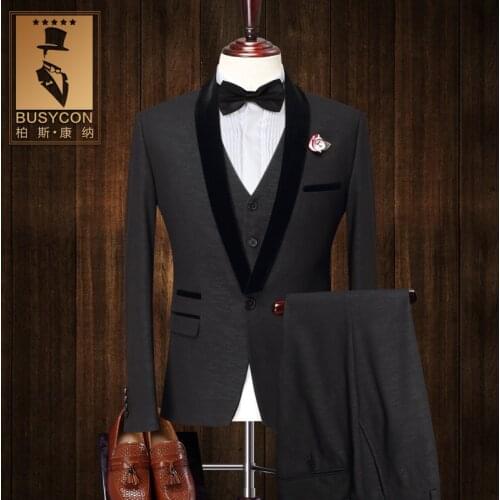 Fashion Black Tuxedo Dinner Jacket For Men Suit Wedding Groom 2016 Slim Fit 3 Piece Formal Dress (Jacket+Vest+Pants)