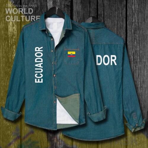 Republic of Ecuador Ecuadorian ECU Men fashion clothes Spring Autumn Cotton Turn-down Collar Jeans Shirt Long Sleeve Cowboy Coat