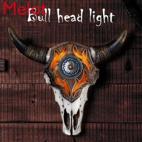 American Bullhead Night Light Bar Living Room Home Decoration Crafts Wall Decoration Statue Resin Dropshipping