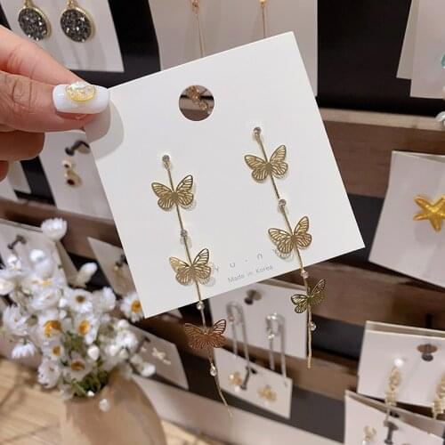 2021 New Ladies Luxury Large Butterfly Long Tassel Earrings Rhinestone Hanging Bride Korean Pendant Earrings Wedding Jewelry