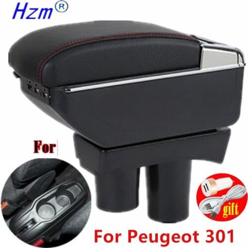 For Peugeot 301 Armrest For Peugeot 301 Car Armrest box 2013 2014 2015 2016 Retrofit parts Interior Storage box USB LED