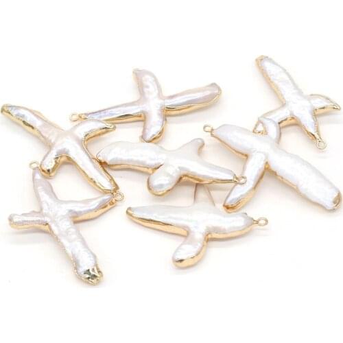 Natural Pearl Pendant Cross Shape For DIY Necklace Unique Meaning Design Decorative Jewelry