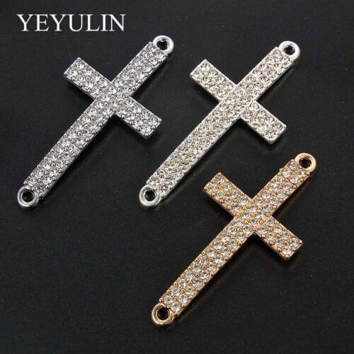 10Pcs Multi-color Zinc Alloy Crystal Religion Cross Connectors For Women Men DIY Pendant Bracelet Necklace Jewelry Findings