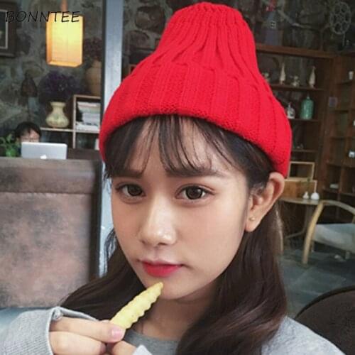 Skullies Beanies Women Warm Hat Winter Stretchy High Quality Korean Style Womens Solid Cute Students Couples Simple Knitted Hats