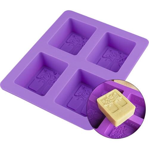 4 Cavity 3D Life Tree Silicone Soap Mold DIY Handmade Soap Making Mould Rectangle Soap Forms