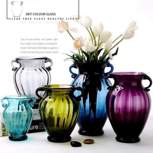 Nordic Handle Stained Glass Vase Living Room Countertop Decoration Modern Hydroponic Flower Vase Wedding Decoration Accessories